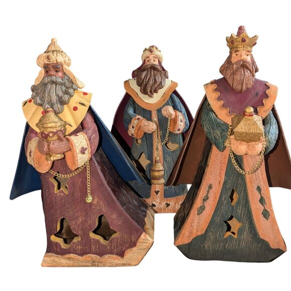 Nativity Set w/ Holy Family 3 Wise Men & Camel Wood/Metal/Ceramic Rustic - Picture 3 of 16